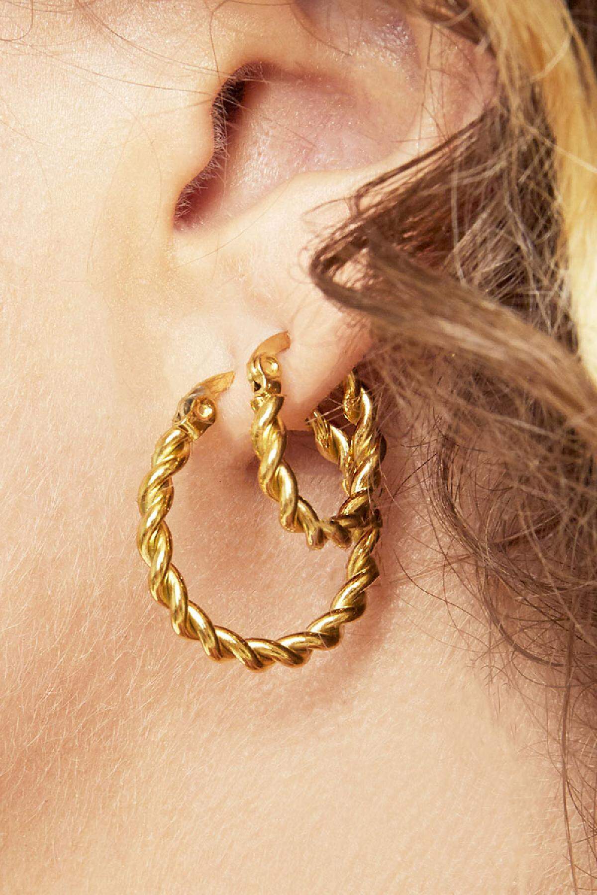 Earrings Hoops Twine 22 mm Gold Color Stainless Steel Picture2