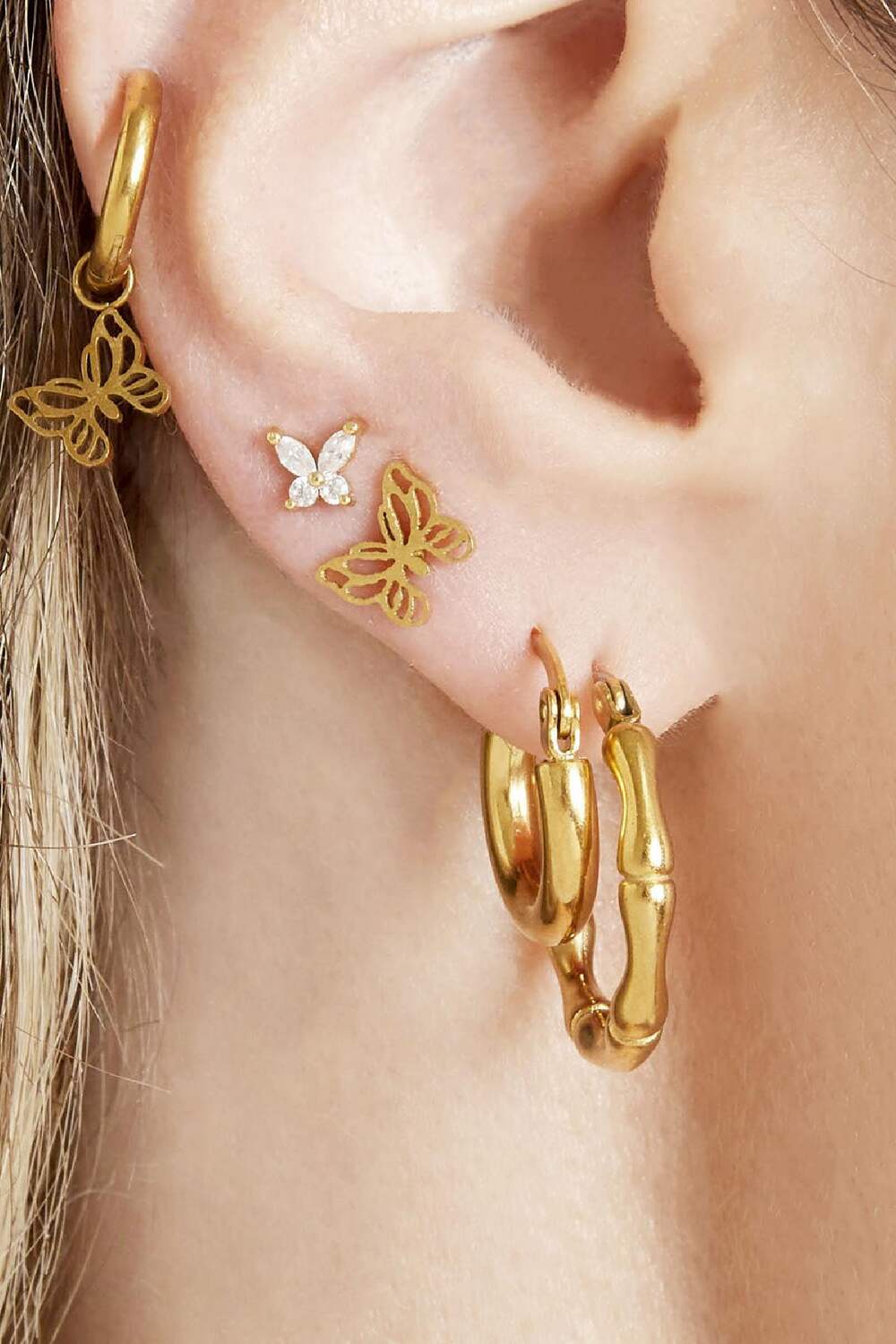 Pendientes Little Butterfly Color dorado Acero inoxidable h5Imagen2