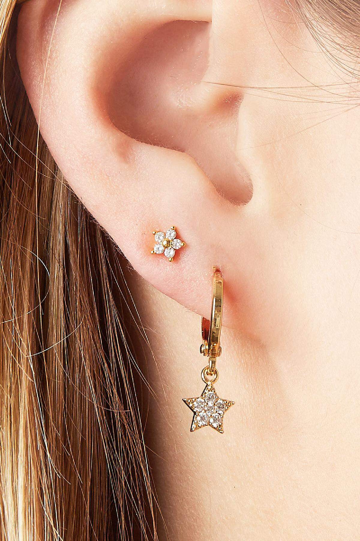 Piercing Tiny Flower Silver Color Copper 2