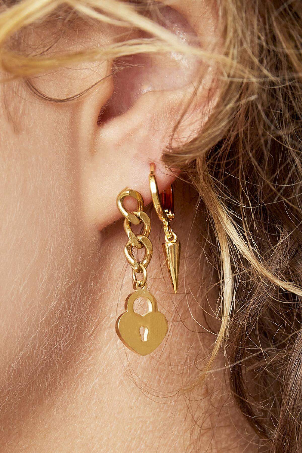 Pendientes Locked Heart Chain Plata Acero inoxidable h5 Imagen2