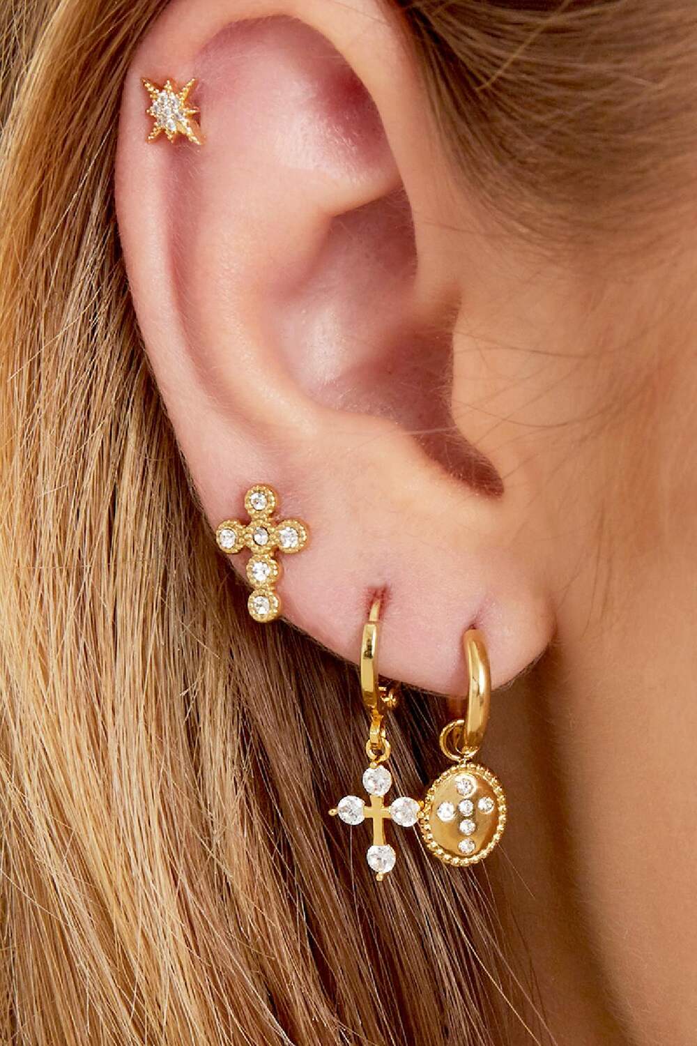 Earrings Diamond Cross Gold Color Stainless Steel h5Picture2