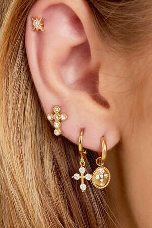 Earrings Diamond Cross Gold Color Stainless Steel h5 Picture2