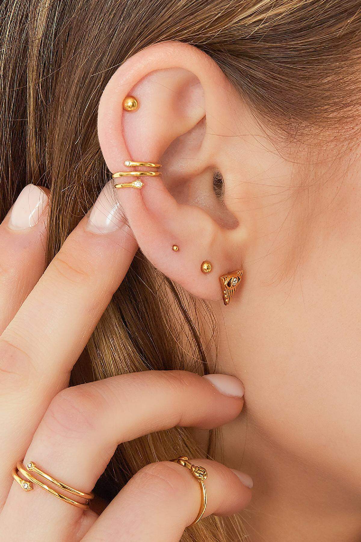 Earcuff spiral with small stones Silver Color Stainless Steel