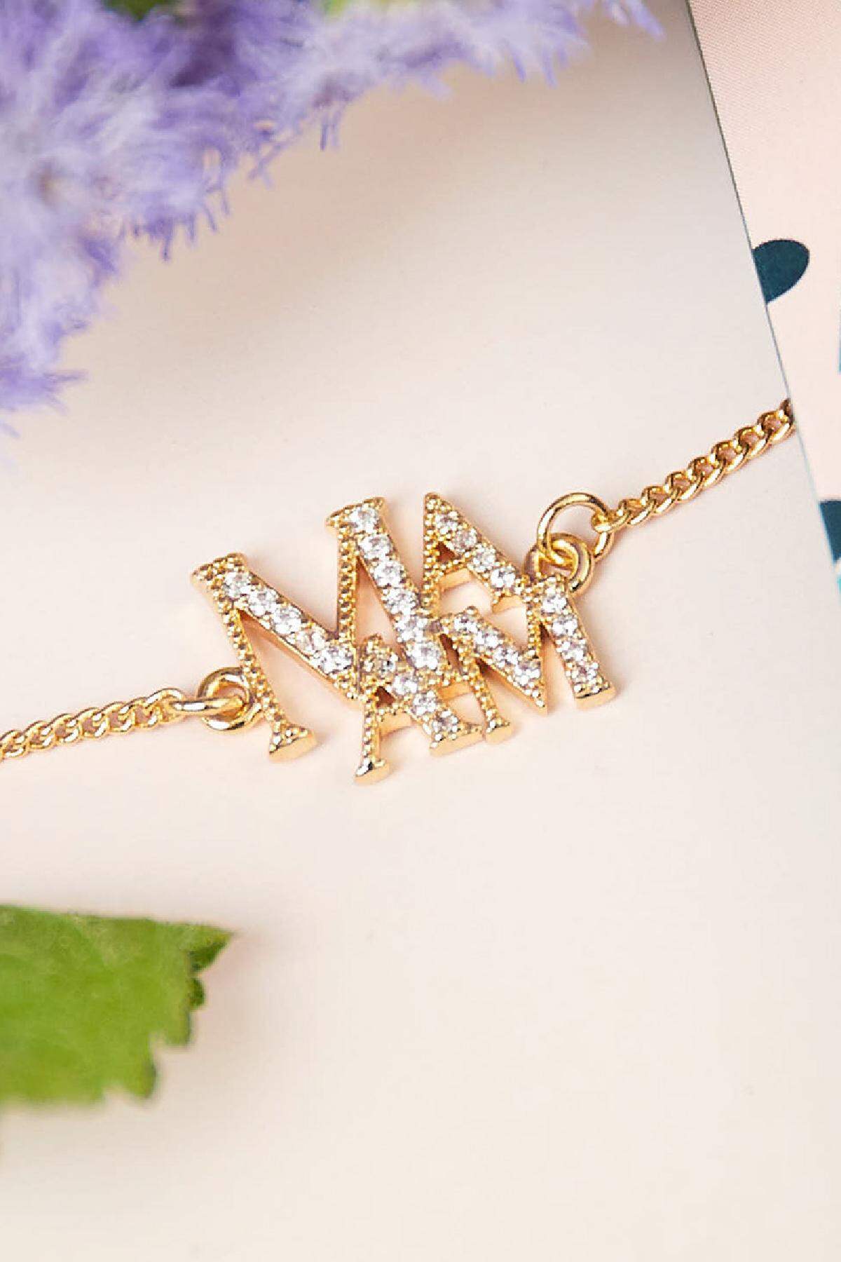 koperen armband met kleine zirkonia steentjes met mama tekst  h5 Afbeelding2