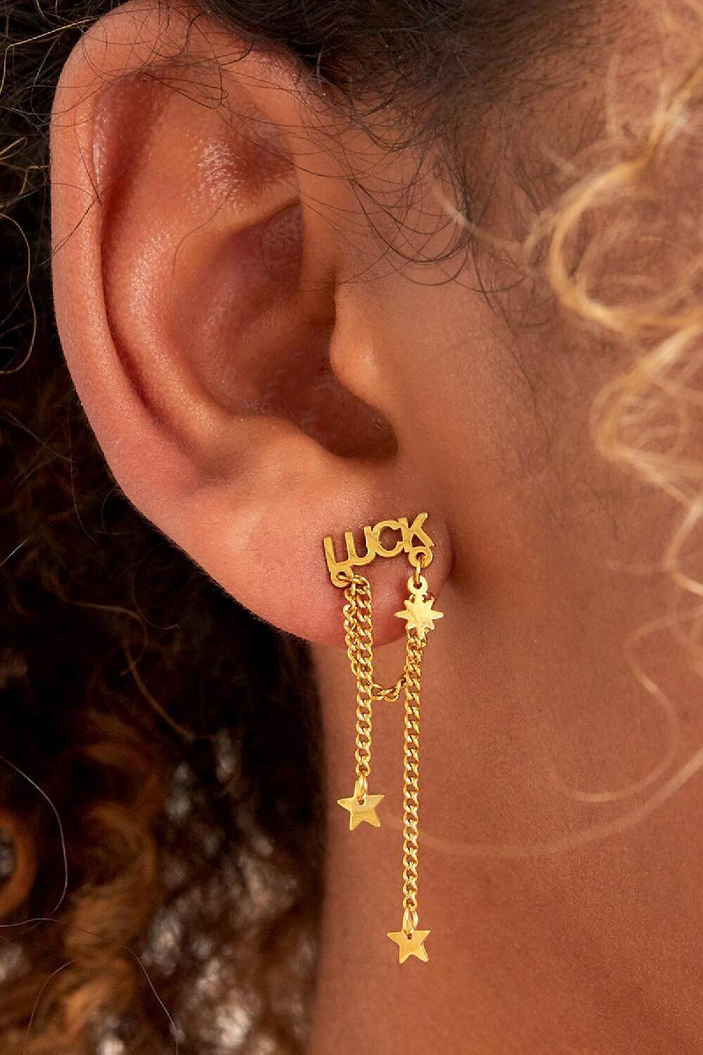 Ohrringe Luck und Sterne Goldfarbe Edelstahl h5Bild2