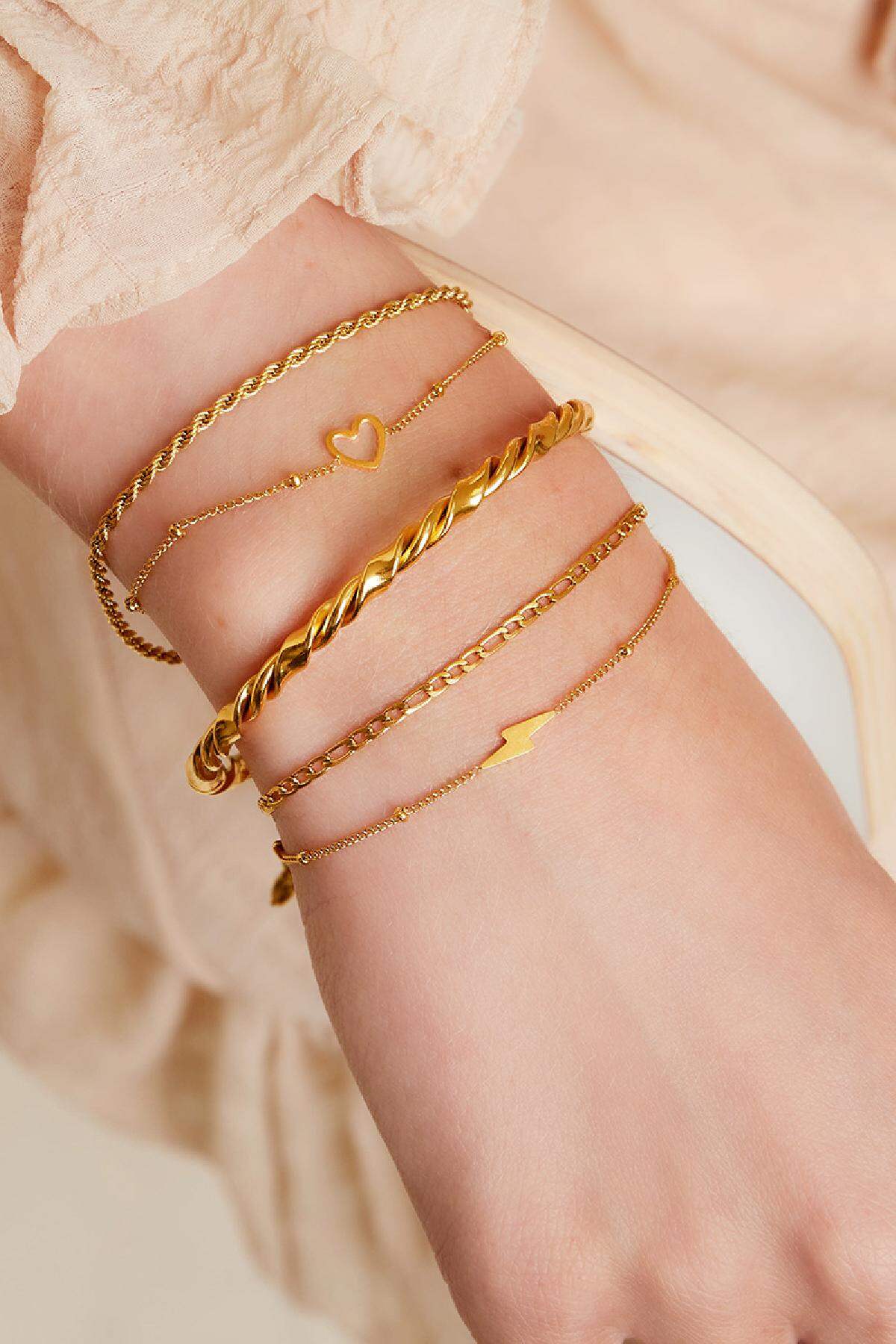 Bracciale a doppio strato con fulmine Gold Stainless Steel Immagine2