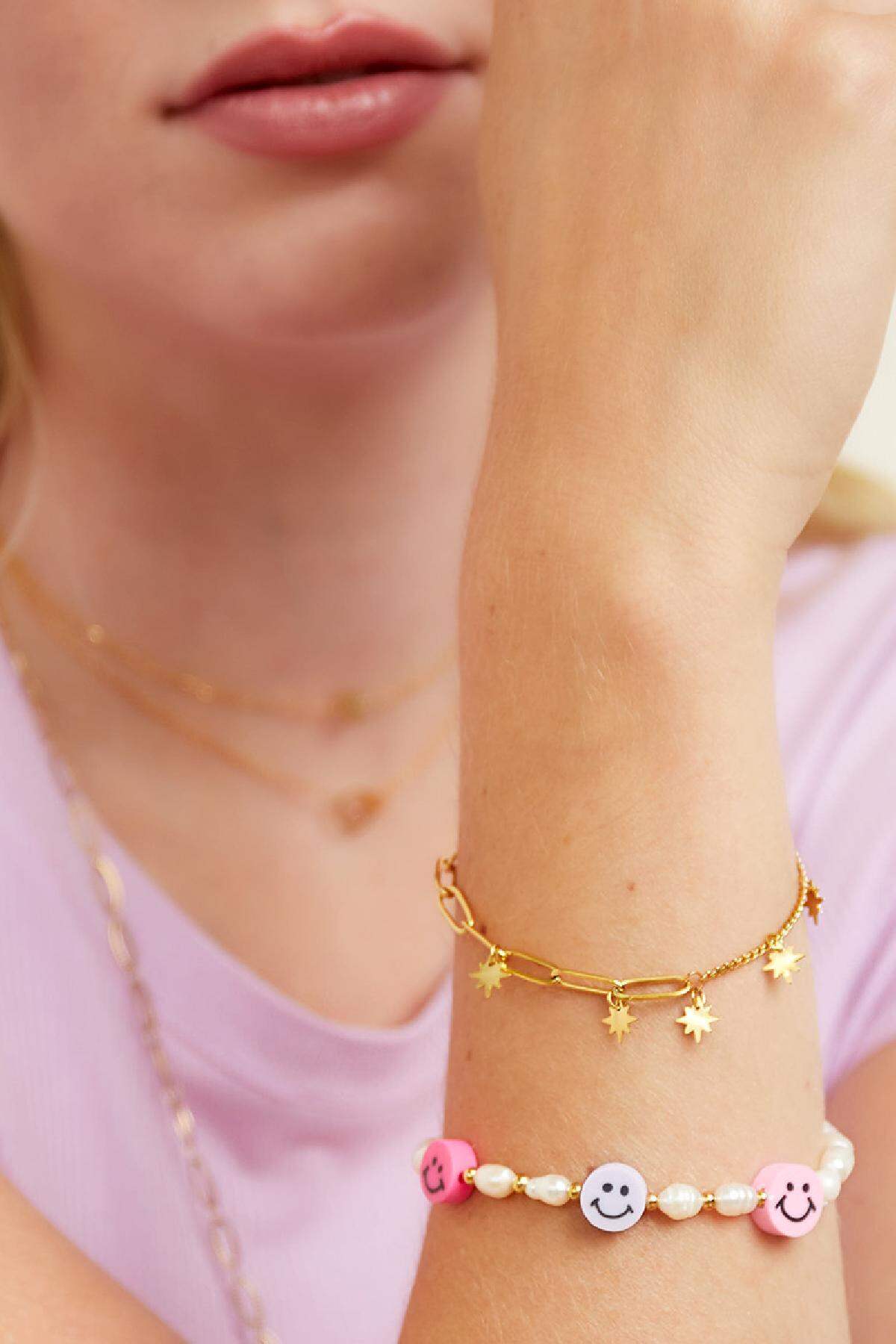 Bracciale in acciaio inossidabile con charms stella Gold Stainless Steel Immagine2