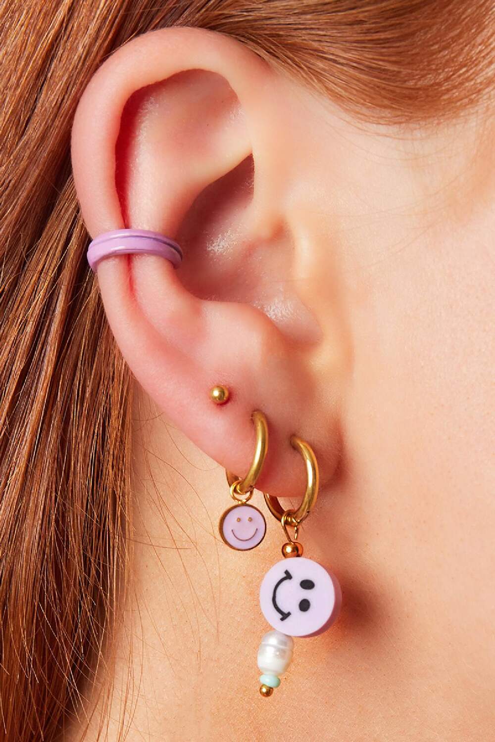 Pendientes de Acero Inoxidable Smilies Pearl Morado h5Imagen3