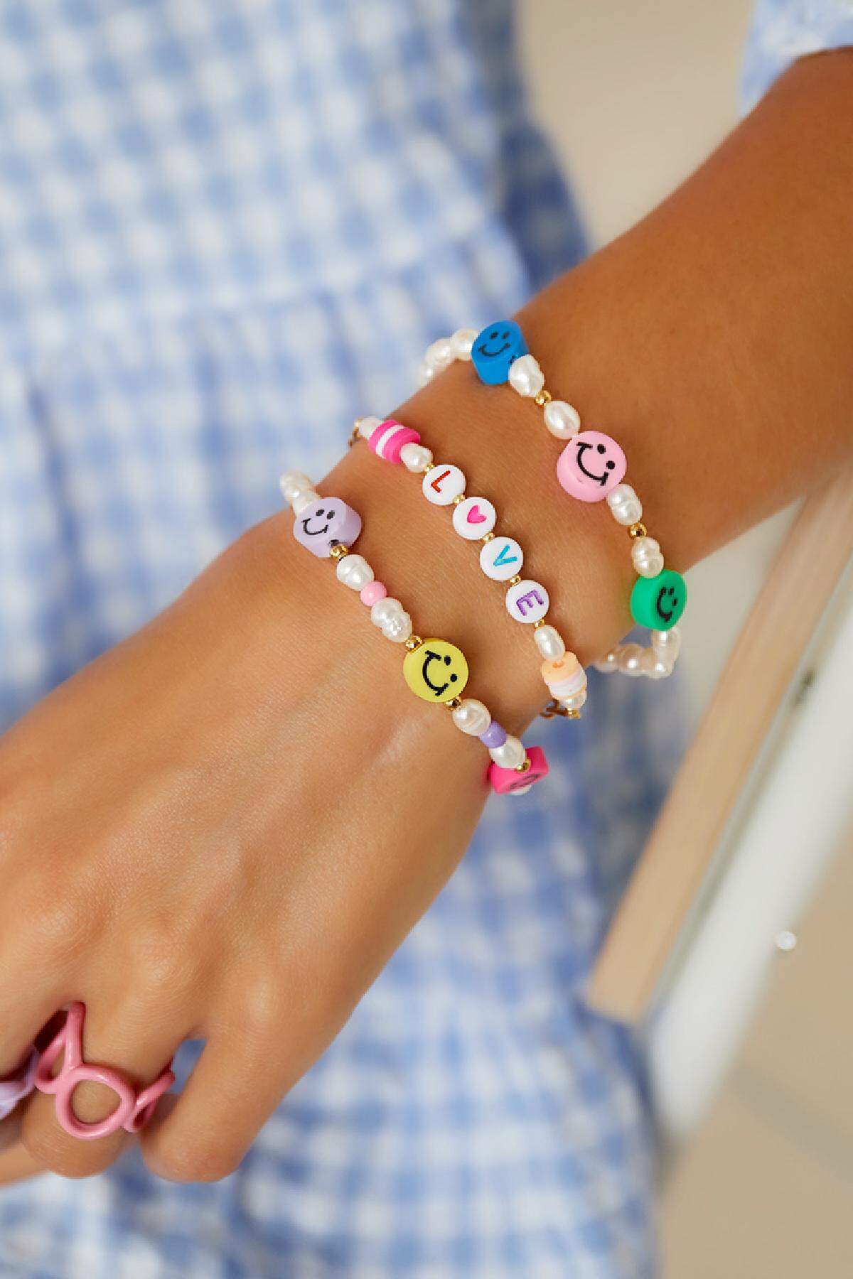 Armband Smiley und Perlen Multi Edelstahl Bild2