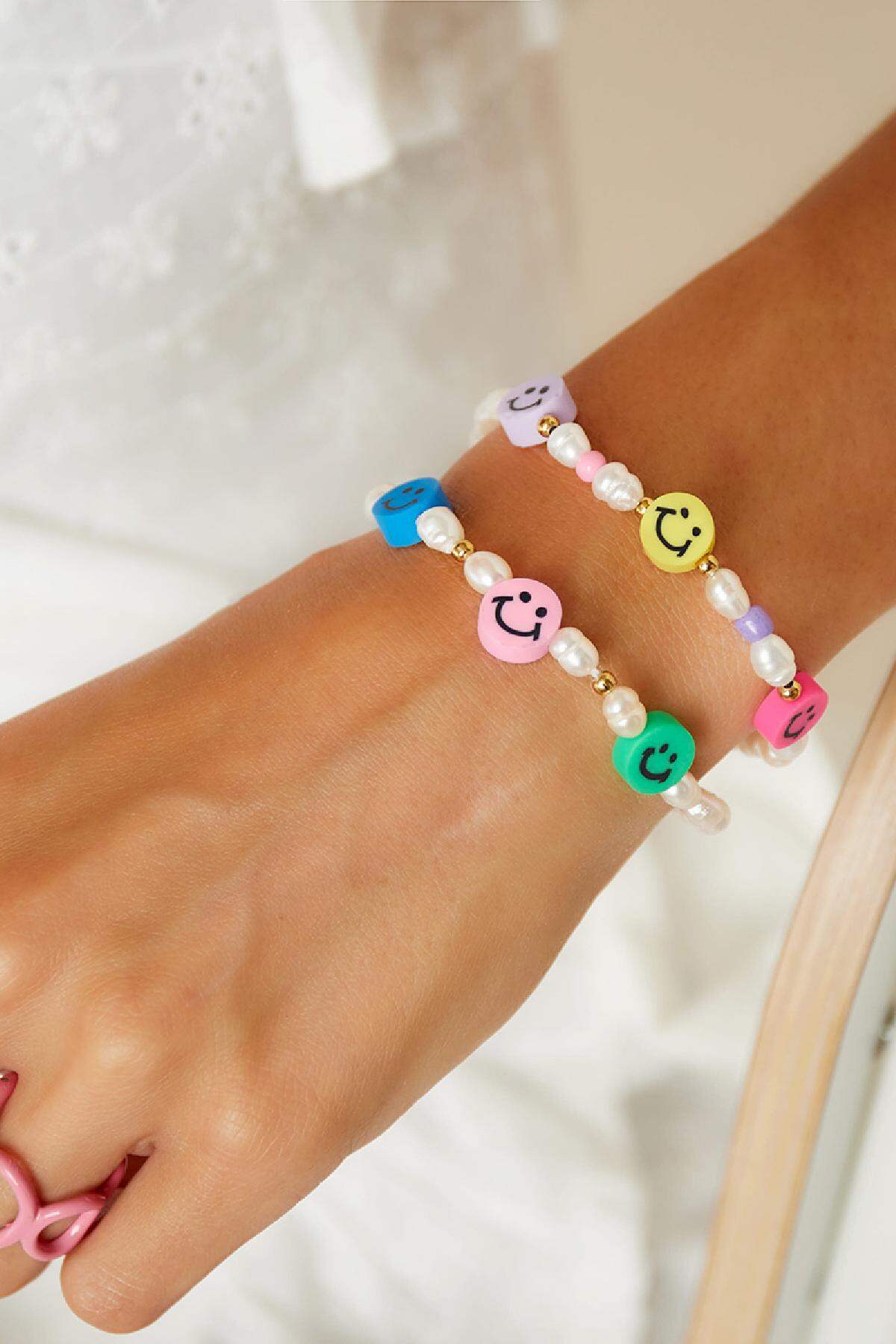 Armband Smiley und Perlen Multi Edelstahl h5 Bild2