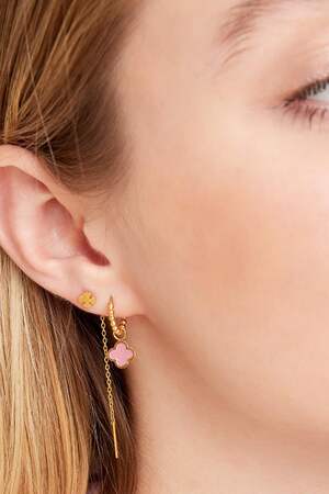 pendientes de acero inoxidable dorado trébol de colores rosa& h5 Imagen2