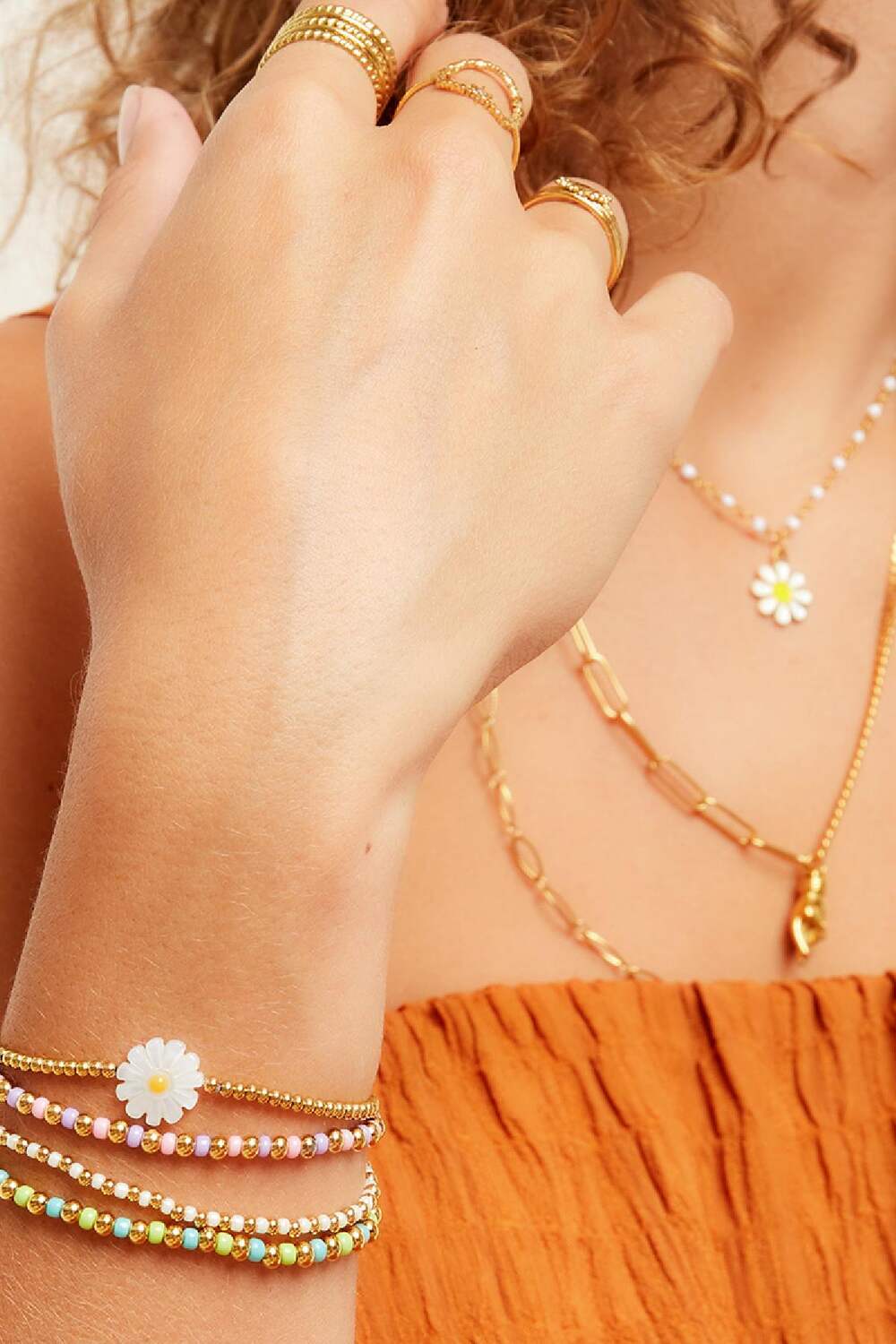Bracelet marguerite Couleur or Acier inoxydable h5Image2