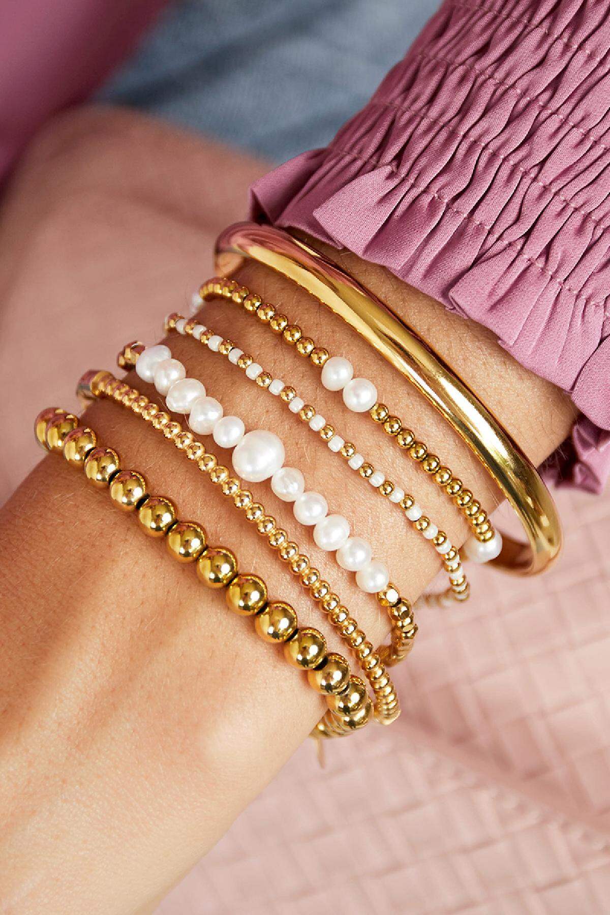 Perlenarmband goldweiß Edelstahl Bild2