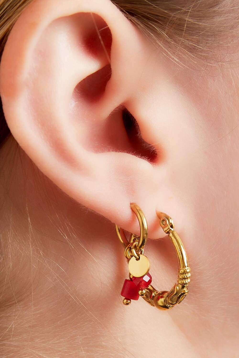 Pendientes con dije de acero inoxidable dorado Verde h5Imagen2