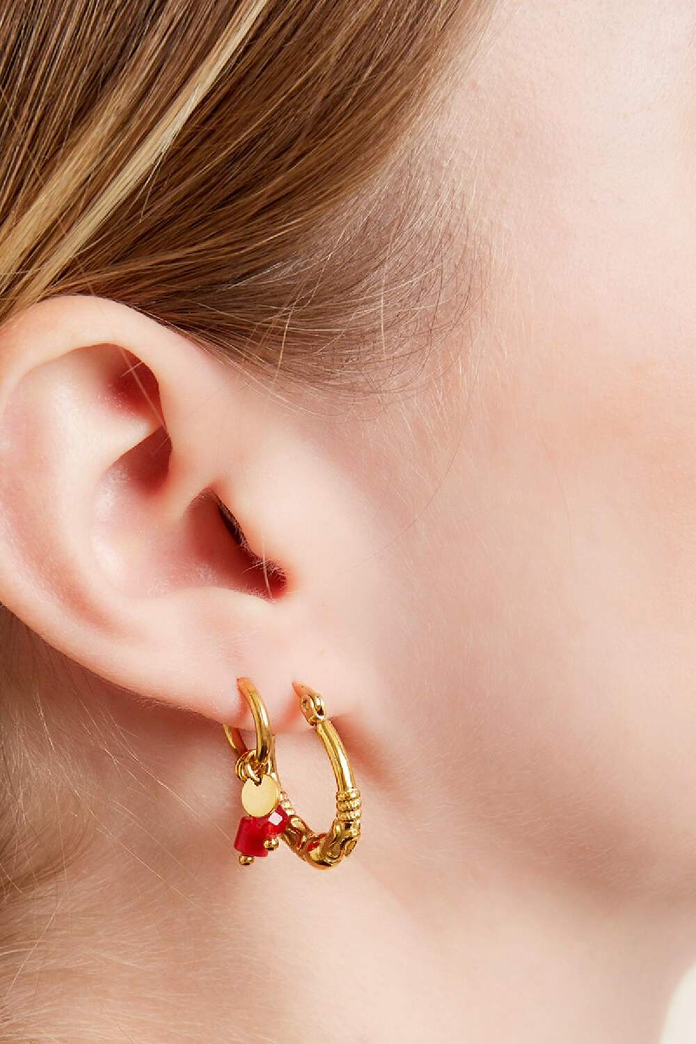 Pendientes con dije de acero inoxidable dorado Verde h5Imagen3