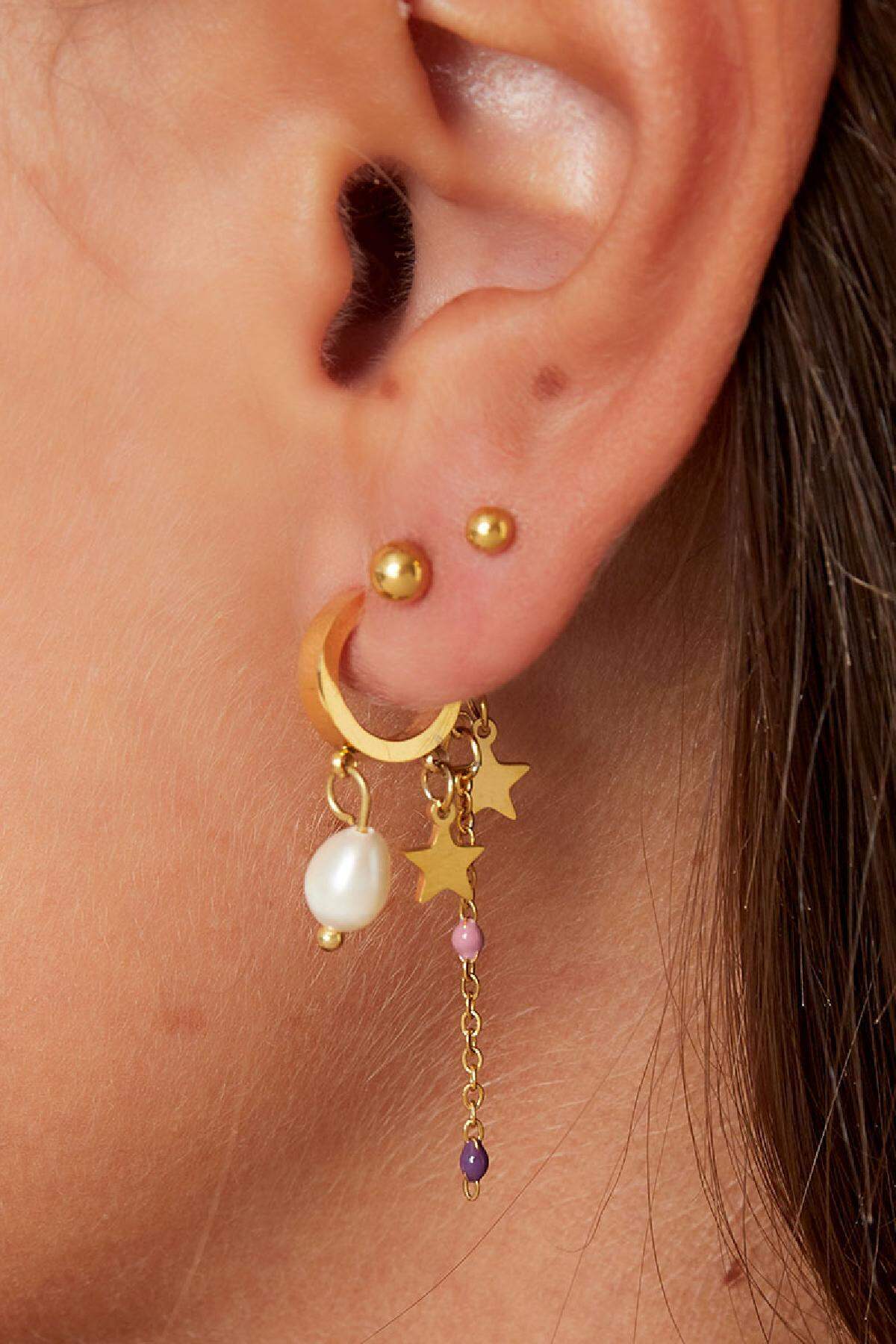 Shooting Stars and Pearls Lila und Rosa Ohrringe Goldfarbe Edelstahl Bild3