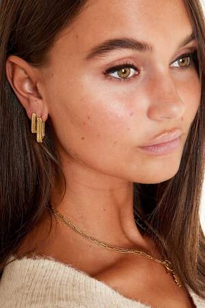 Woven rectangle earrings small Gold Color Stainless Steel h5 Picture3