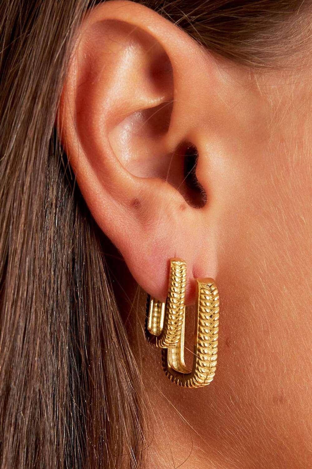 Woven rectangle earrings small Gold Color Stainless Steel h5Picture2