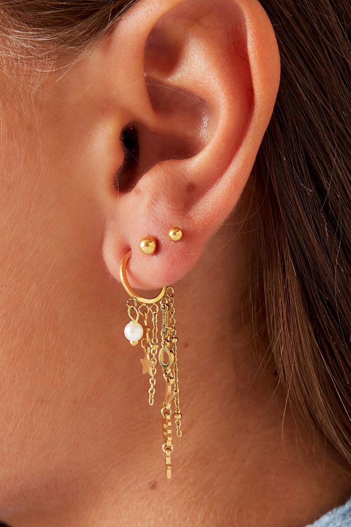 Pendientes de estrellas fugaces y perlas Color dorado Acero inoxidable Imagen2