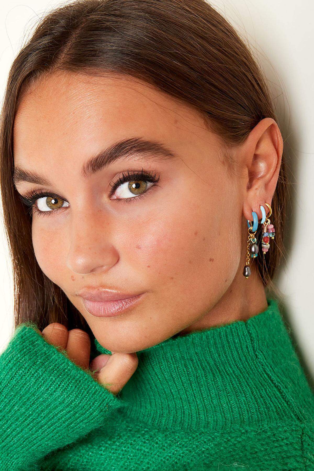 Boucles d'oreilles avec breloque longue colorée Acier inoxydable Image2