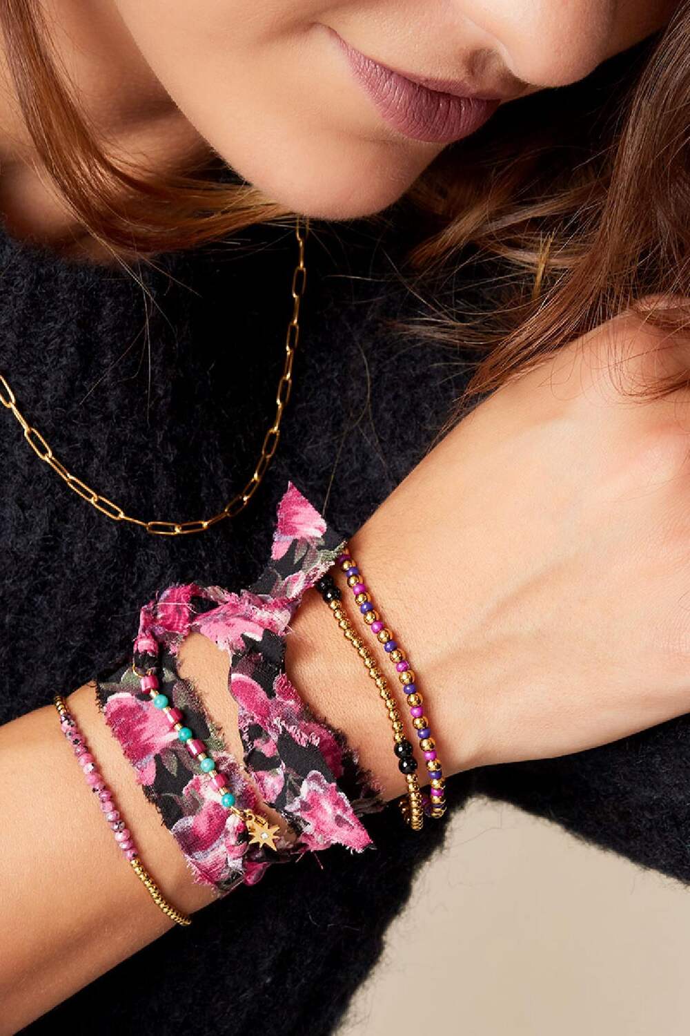 Fabric bracelet multiple prints Rose Polyester h5Picture3