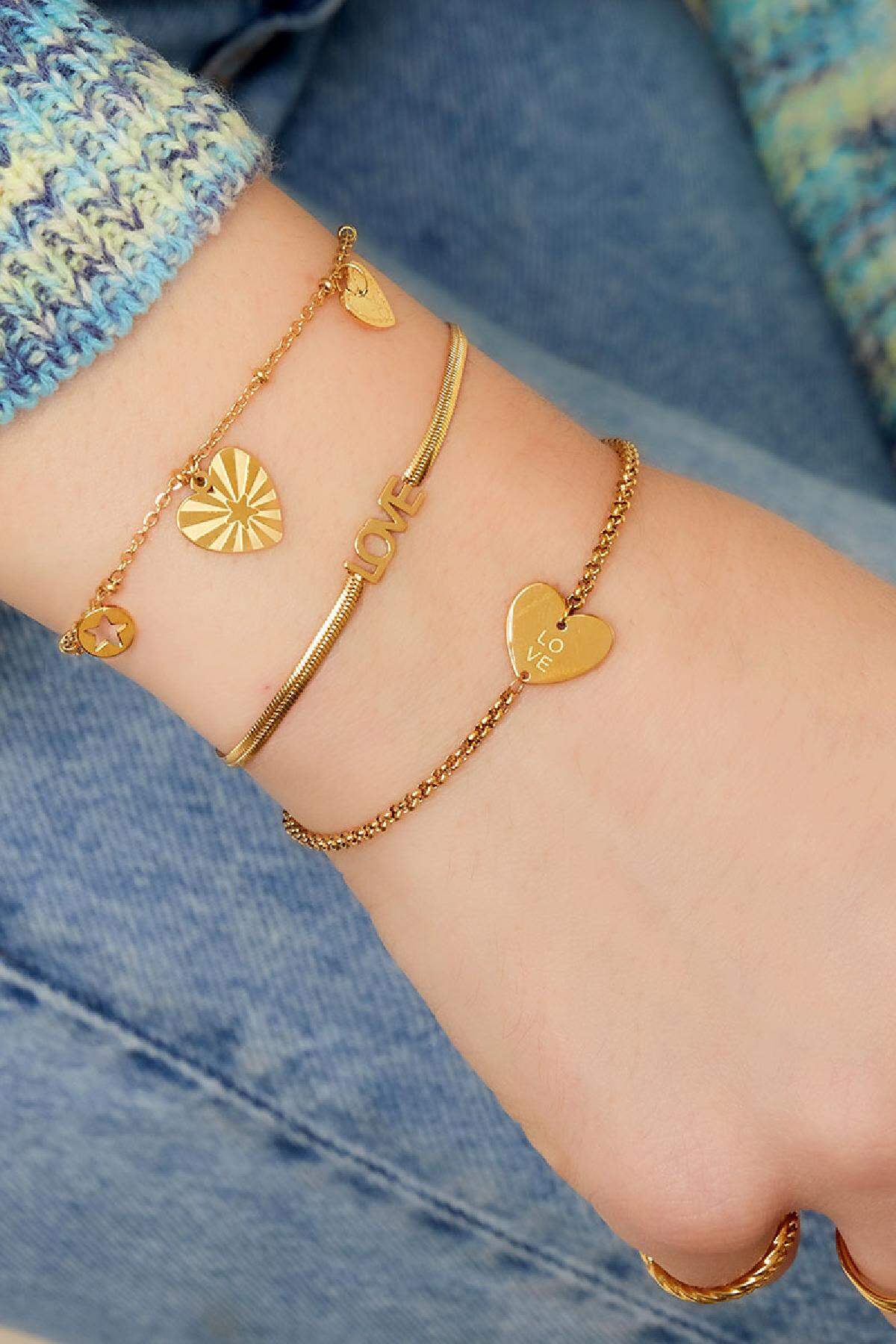 Bracciale in acciaio inossidabile con monete a cuore Gold Stainless Steel Immagine2