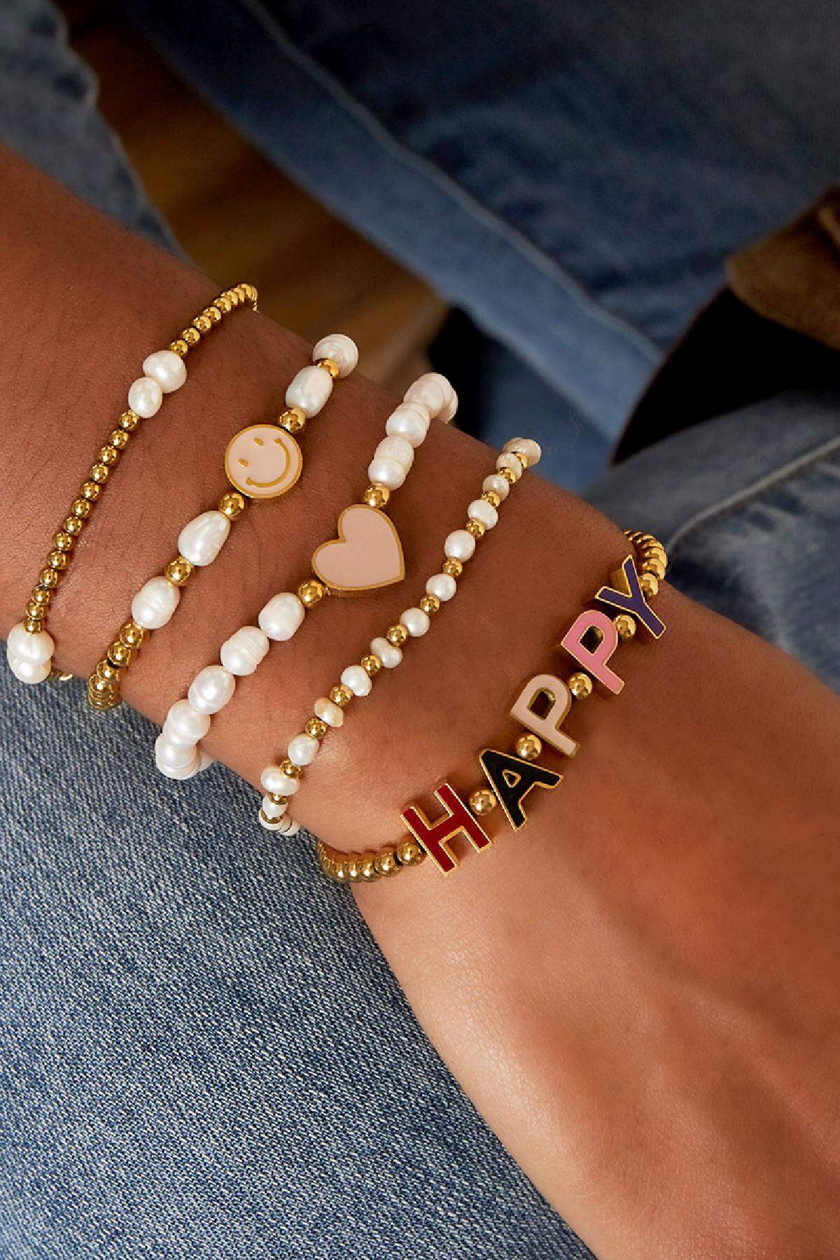 Bracelet pearls and heart Beige Immagine2