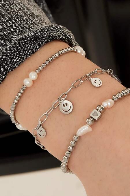 Bracciale perline con perle Gold Stainless Steel