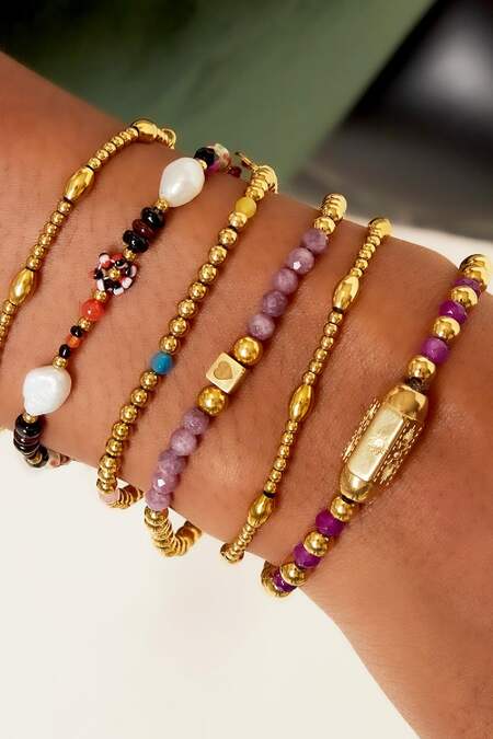 Stainless steel beaded bracelet with stones Purple 2