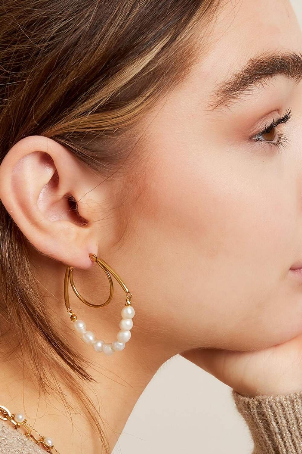 Boucles d'oreilles rondes avec perles Acier inoxydable h5Image3