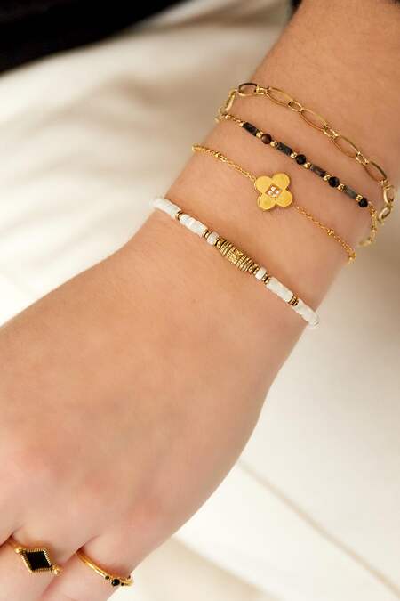 Bracciale con perline bianche Silver Color Stainless Steel