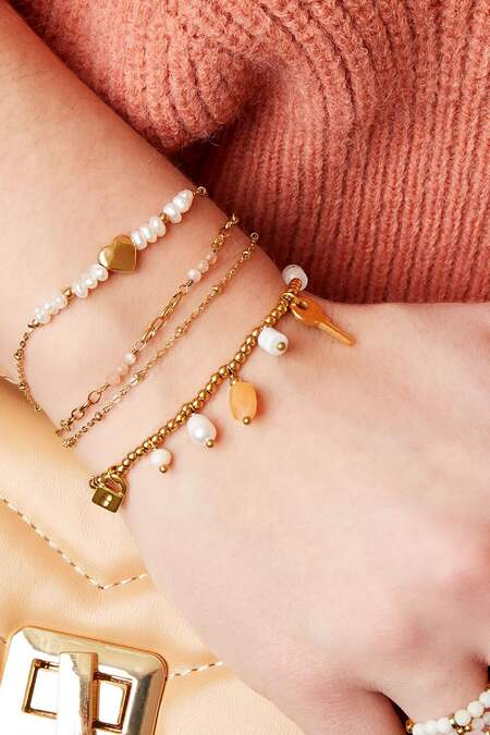 Bracciale perle e cuore Gold Stainless Steel