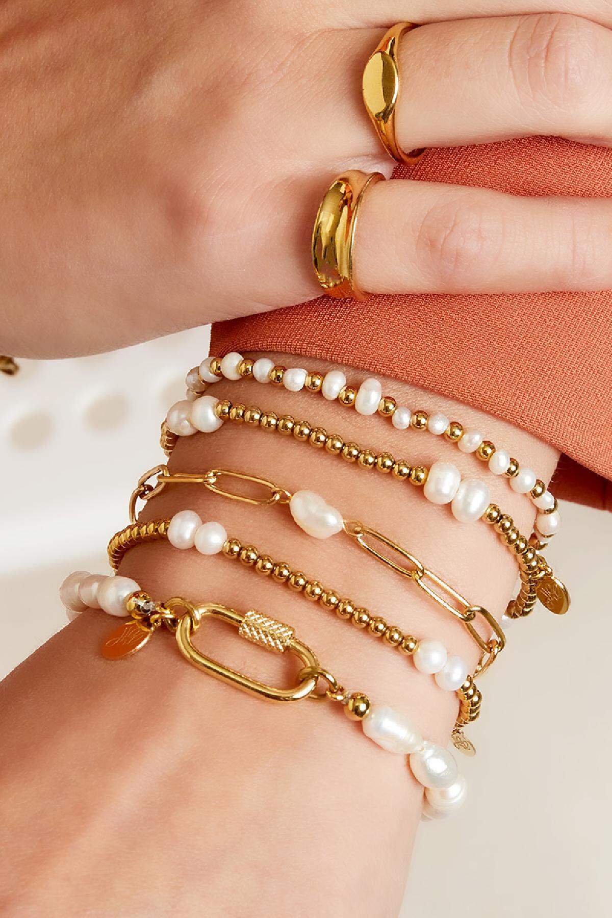 Bracciale catena ovale con perla Gold Stainless Steel h5 Immagine2