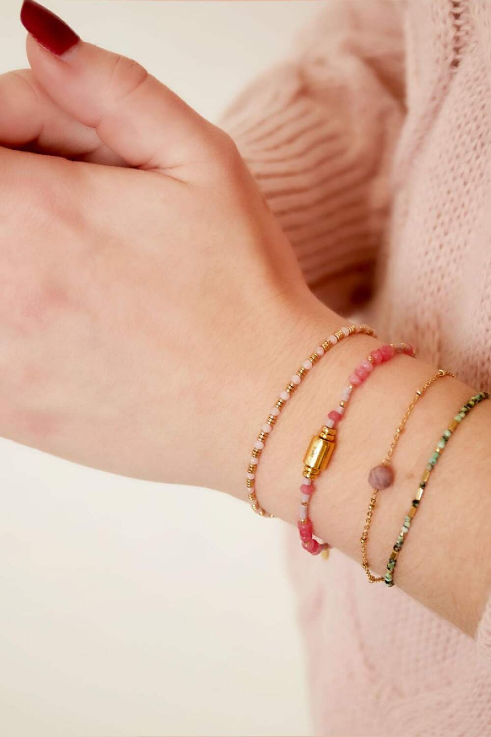 Perlenarmband aus Edelstahl Rosa Stein h5Bild2