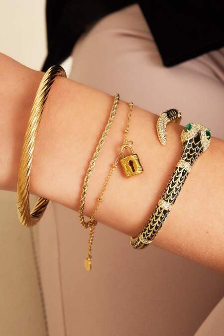 Geschichtetes Armband mit Schloss Goldfarbe Edelstahl 2