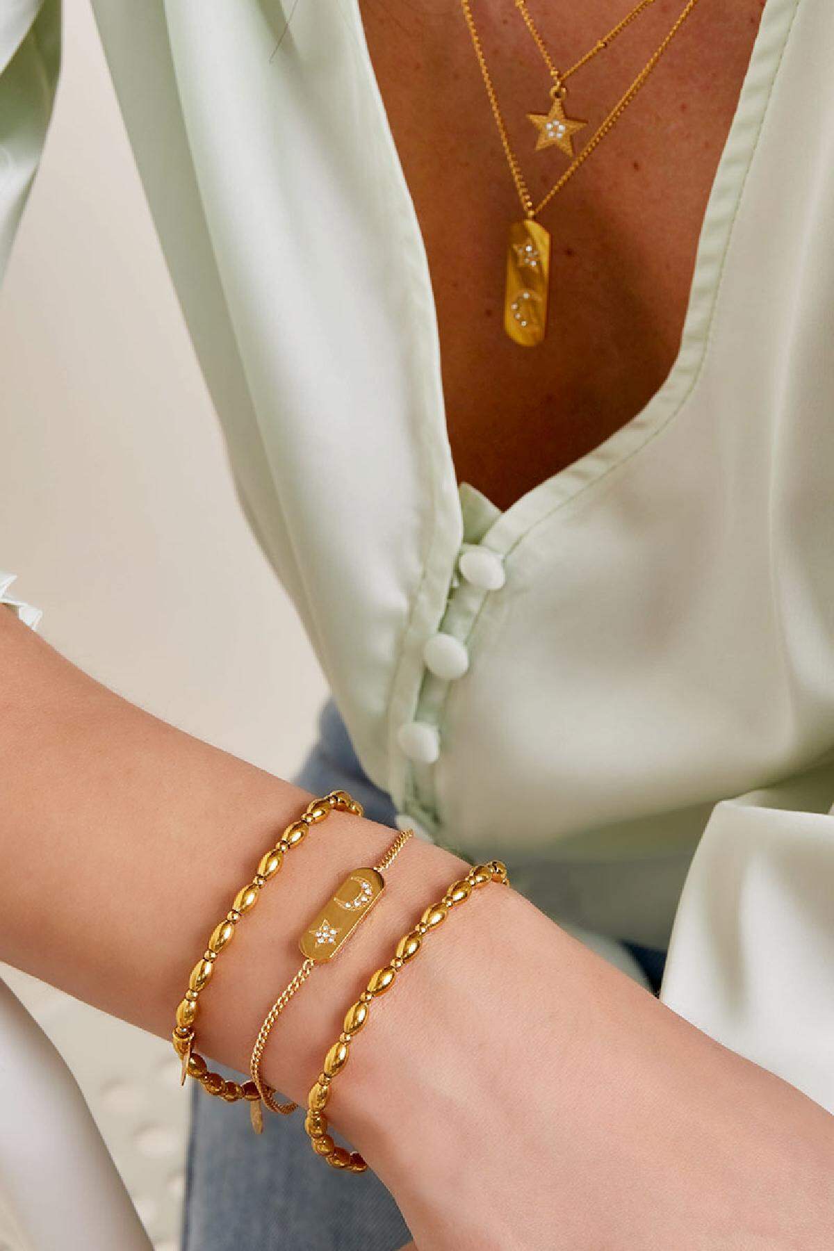 Bracelet star & moon Gold Color Stainless Steel h5 Picture3