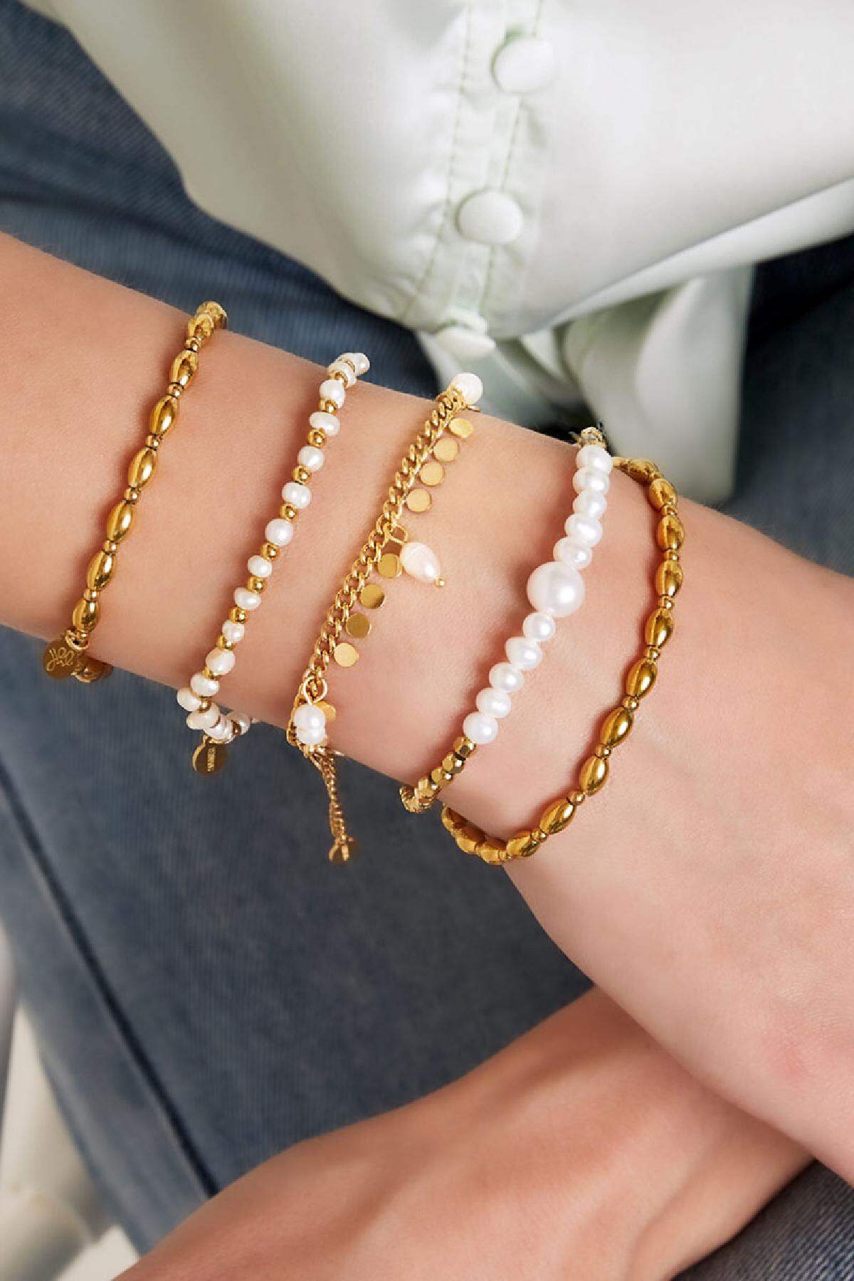 Bracelet with pearls and circles Gold Color Stainless Steel 2