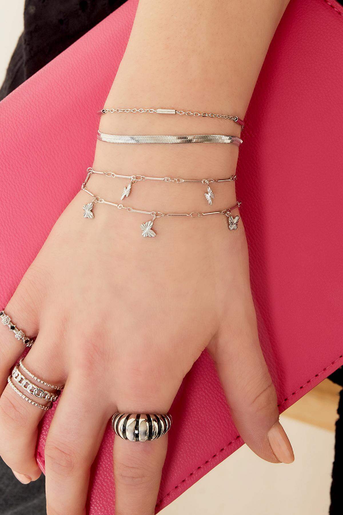 Brazalete de acero inoxidable con doble cadena Plata Imagen2