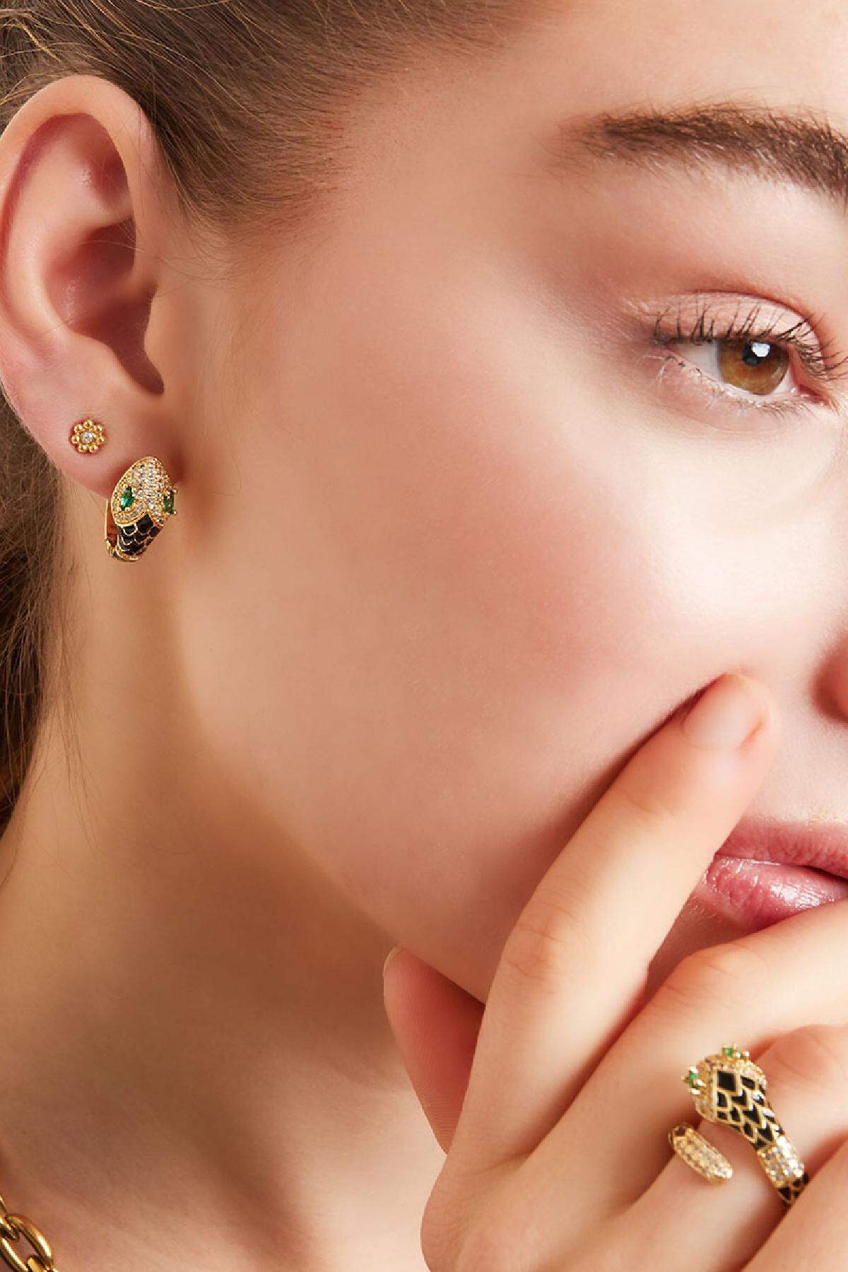 Snake earrings with zircon stones Pink Copper Picture2