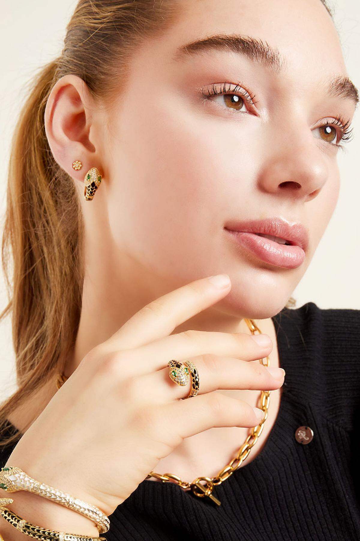 Snake earrings with zircon stones Pink Copper Picture4