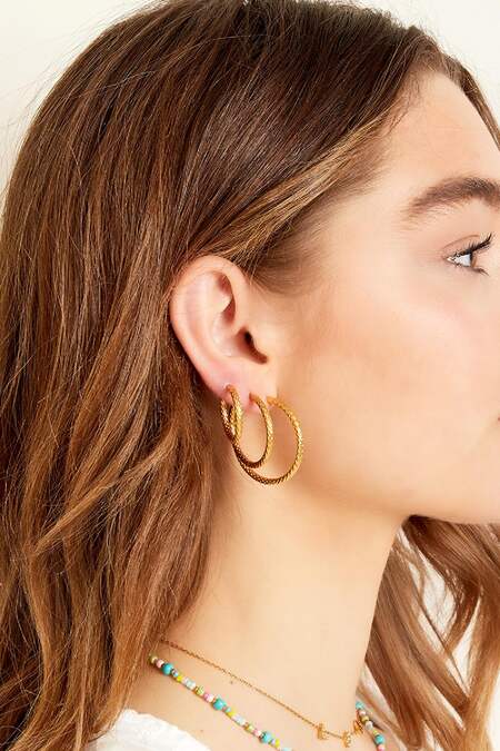 Earrings with pattern medium Gold Color Stainless Steel