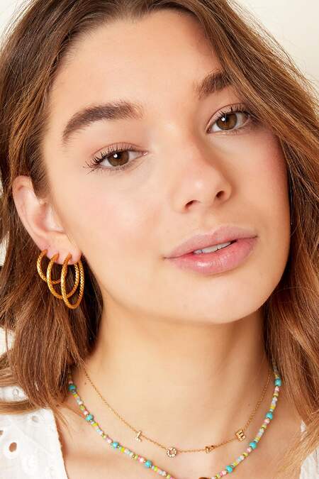 Earrings with pattern large Gold Color Stainless Steel