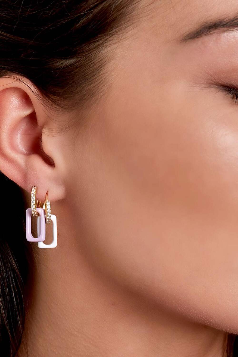 Renkli çapa bağlantılı küpeler kare Rose Copper h5Resim4
