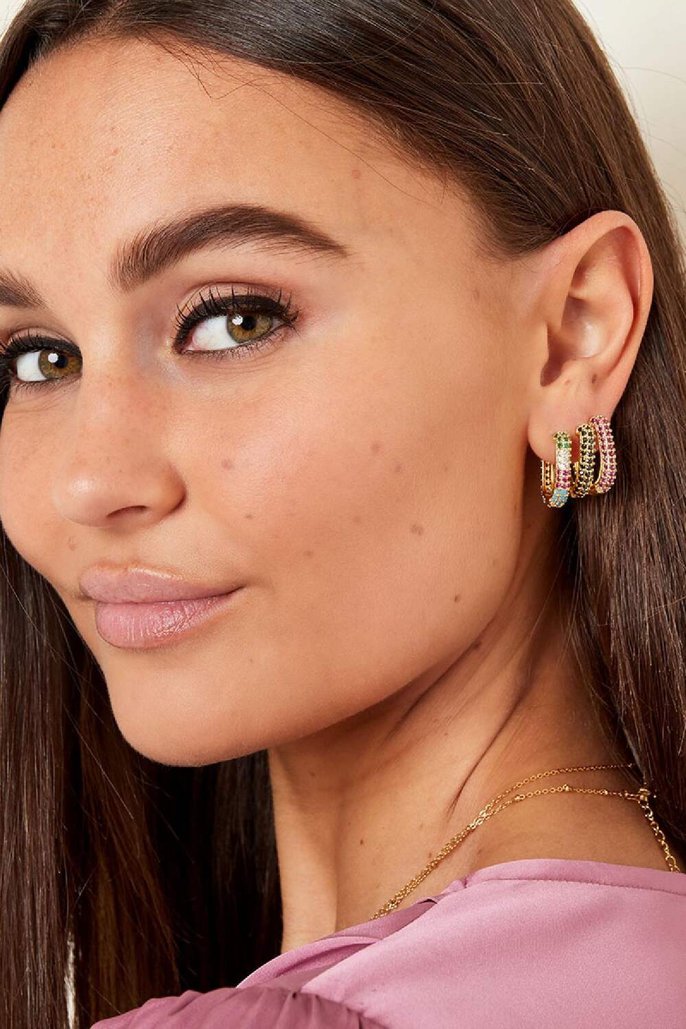 Earrings with zircon details Green & Gold Color Copper h5Picture2