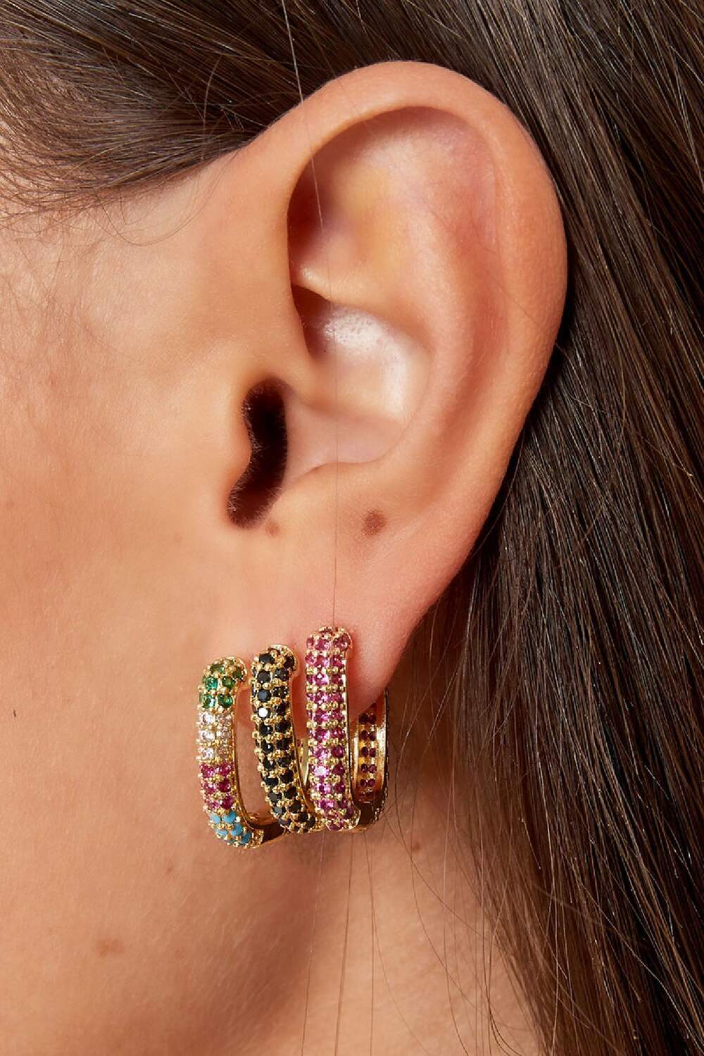 Earrings with zircon details Green & Gold Color Copper h5Picture4