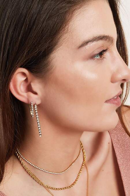 Chandelier earrings with rhinestones White Gold Color Stainless Steel 2