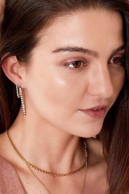 Stud earrings with hanging chain Silver Color Stainless Steel 2