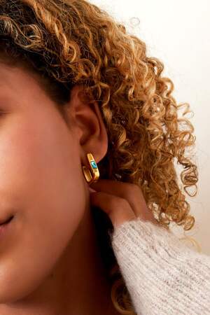 Square earrings with zircon Blue & Gold Color Stainless Steel h5 Picture3
