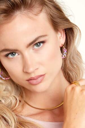 Earrings with colorful flowers White Gold color Stainless Steel h5 Picture2