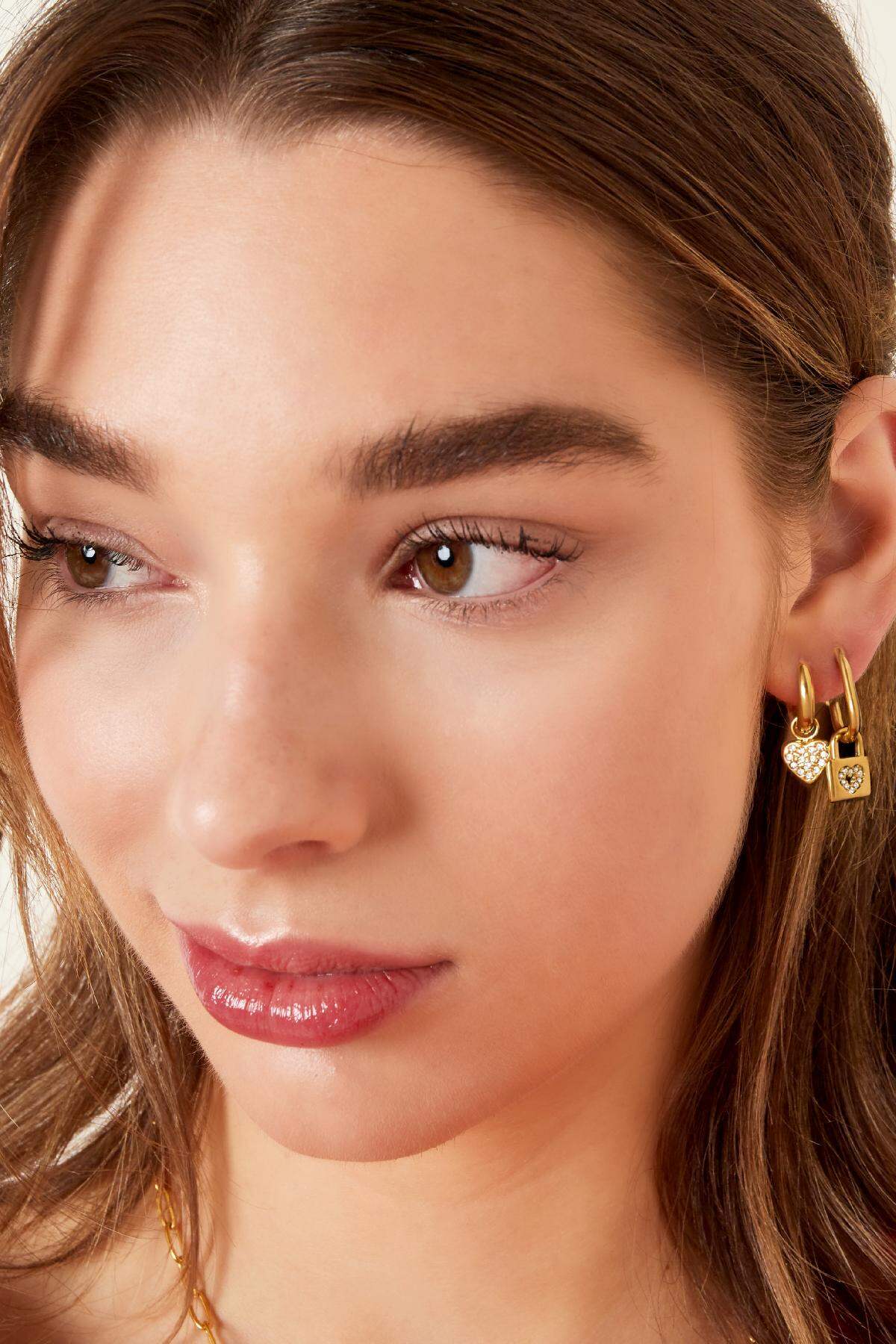 Heart lock earrings Gold Color Stainless Steel 2